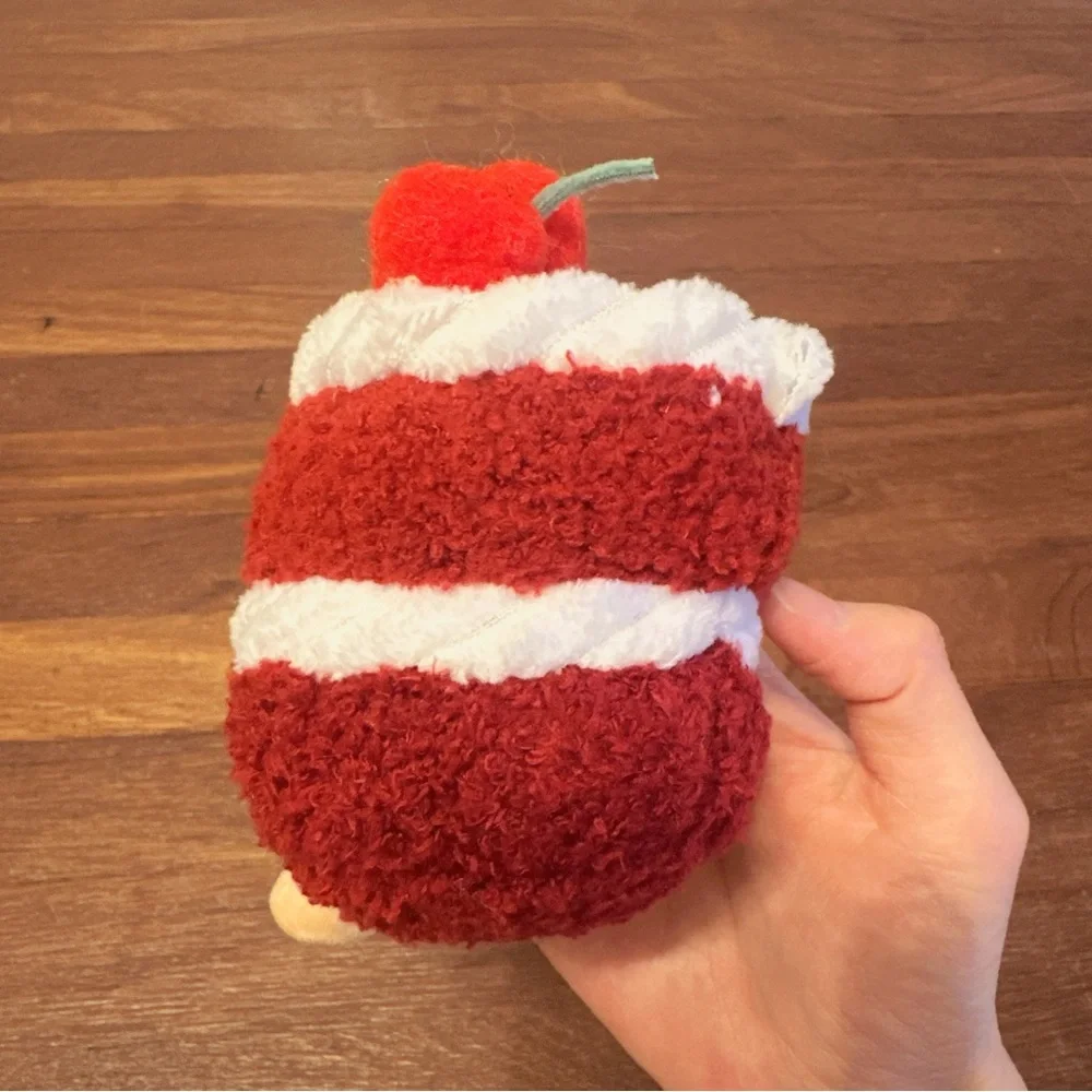 Red Cream Cake Plush Keychain Cute Dessert Bag Charm Soft Kawaii Gift New